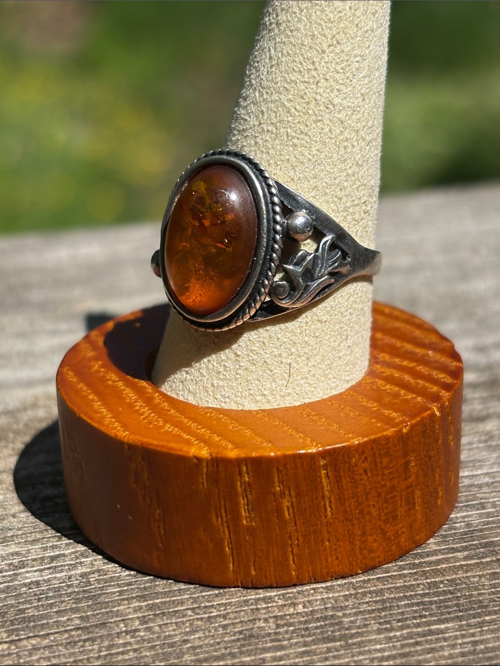 Sterling Silver Amber Ring - Warm Honey Brown
